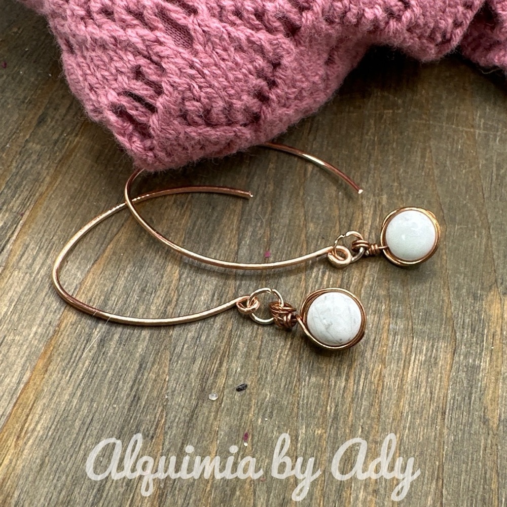 Howlite + copper extra long dainty hoops charms dangle earrings